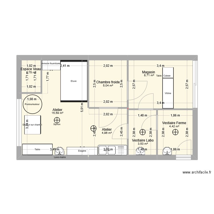 Gaec de Presles Léa. Plan de 7 pièces et 44 m2