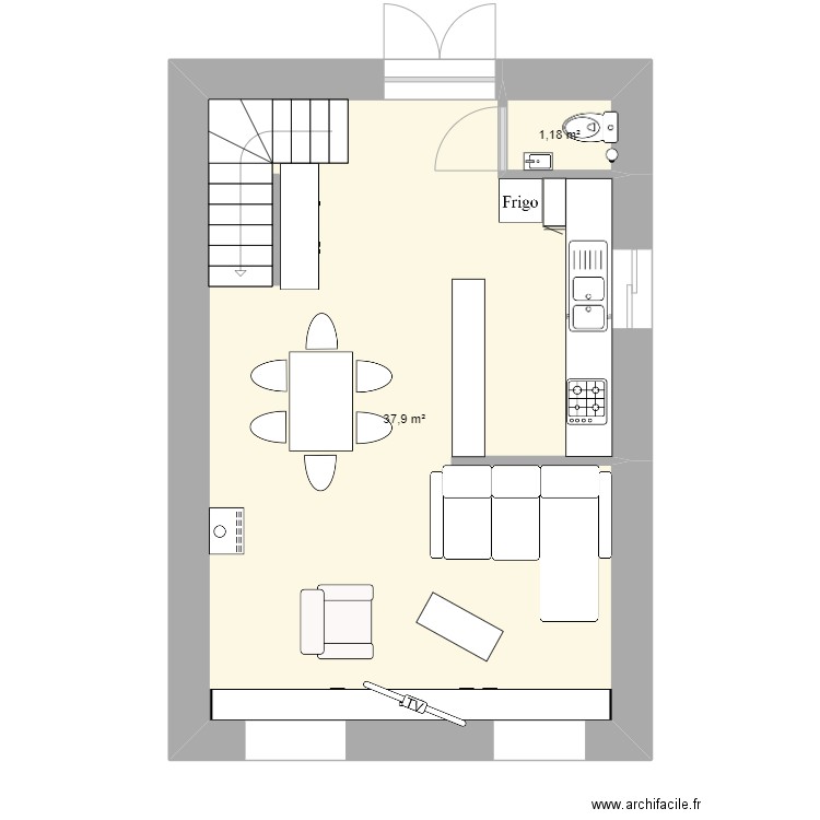 GRANDE DE LAPRADE 1er étage. Plan de 2 pièces et 39 m2