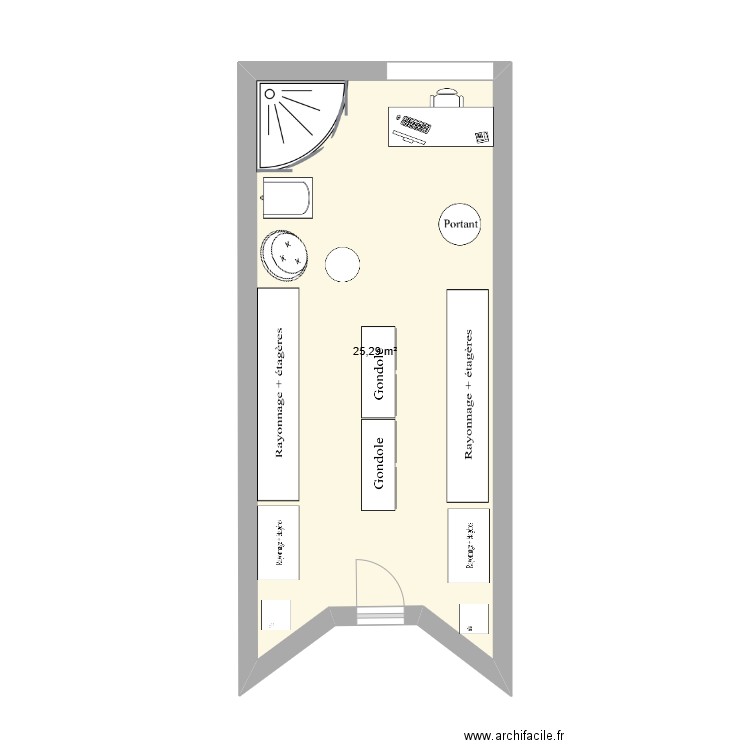 Boutique cabine angle. Plan de 1 pièce et 25 m2