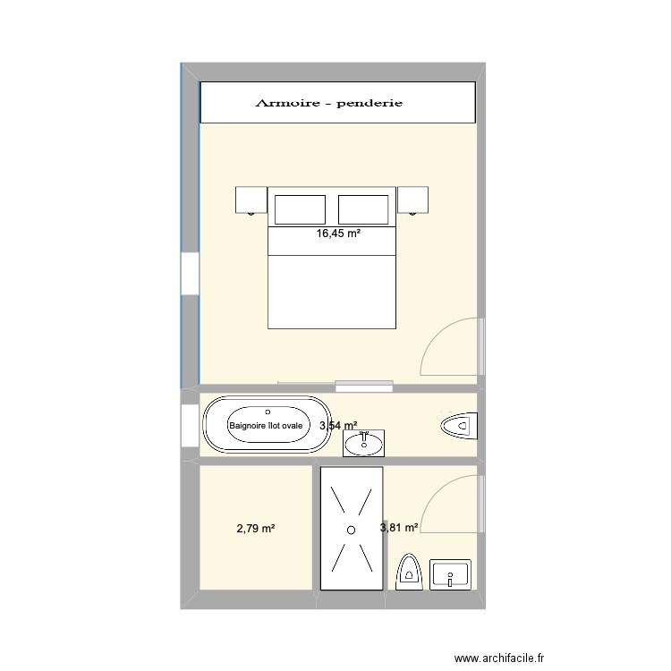 abc. Plan de 4 pièces et 27 m2