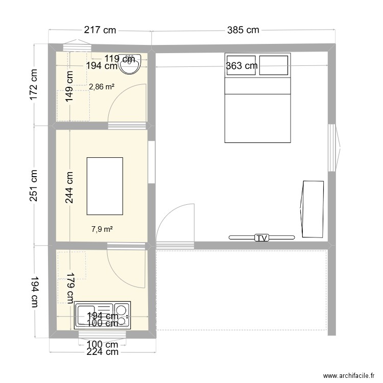 pln1. Plan de 2 pièces et 11 m2