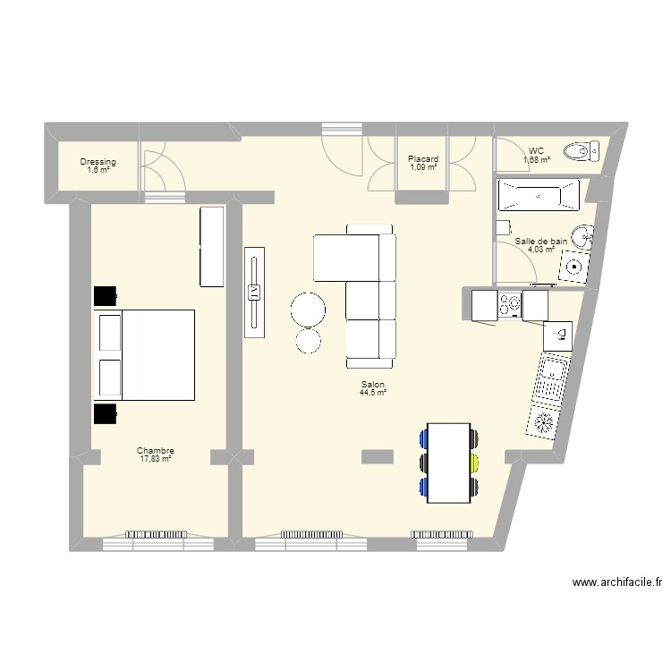 Appartement de Lyon. Plan de 7 pièces et 71 m2