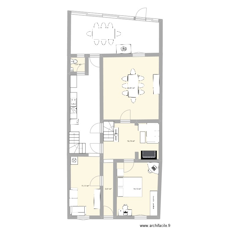 baslieux. Plan de 6 pièces et 66 m2