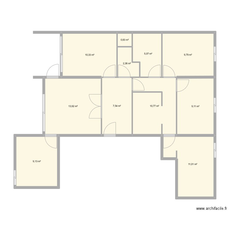 CLF2. Plan de 11 pièces et 90 m2