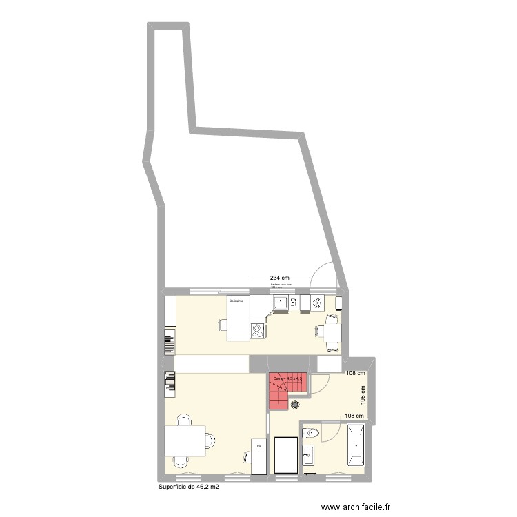 Maison Saultain RDC 2024. Plan de 6 pièces et 87 m2