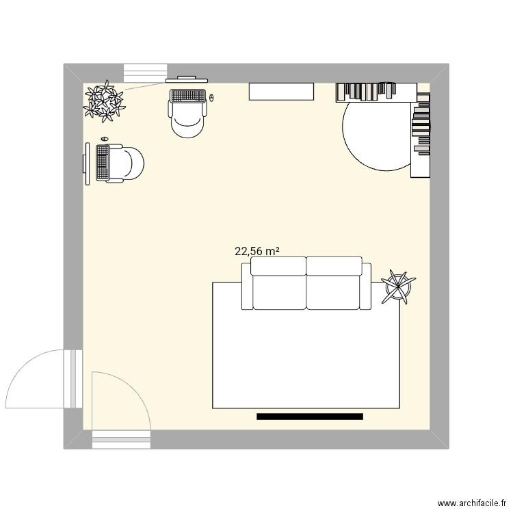 Gaming. Plan de 1 pièce et 23 m2