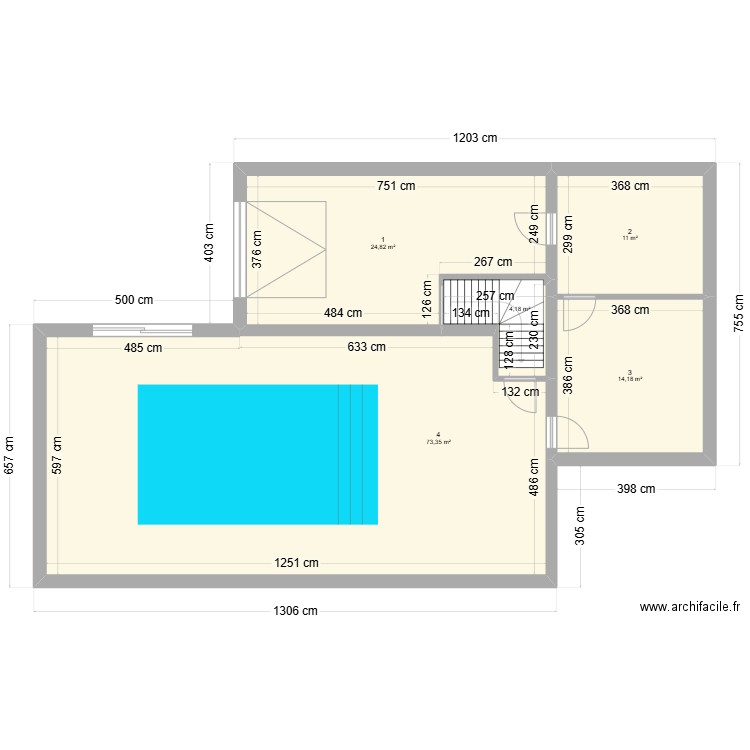 SOUS SOL ESC AU FOND BOIS LEROI. Plan de 5 pièces et 128 m2