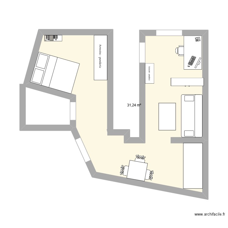 Dinan. Plan de 1 pièce et 31 m2