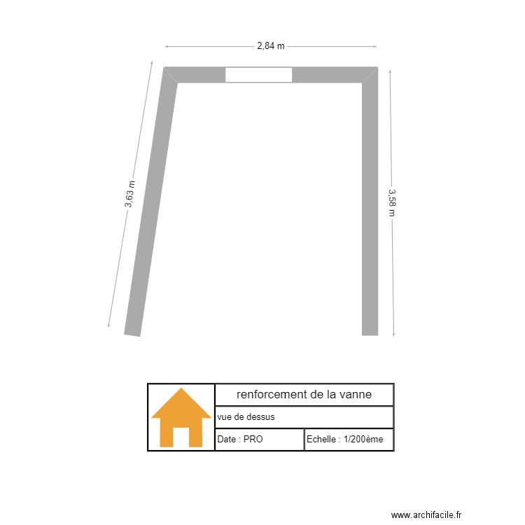 Renforcement de la vanne vue de dessus. Plan de 0 pièce et 0 m2