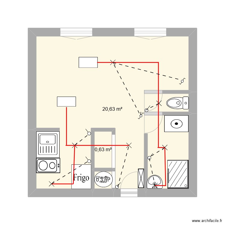 PLAN MAISON. Plan de 3 pièces et 22 m2