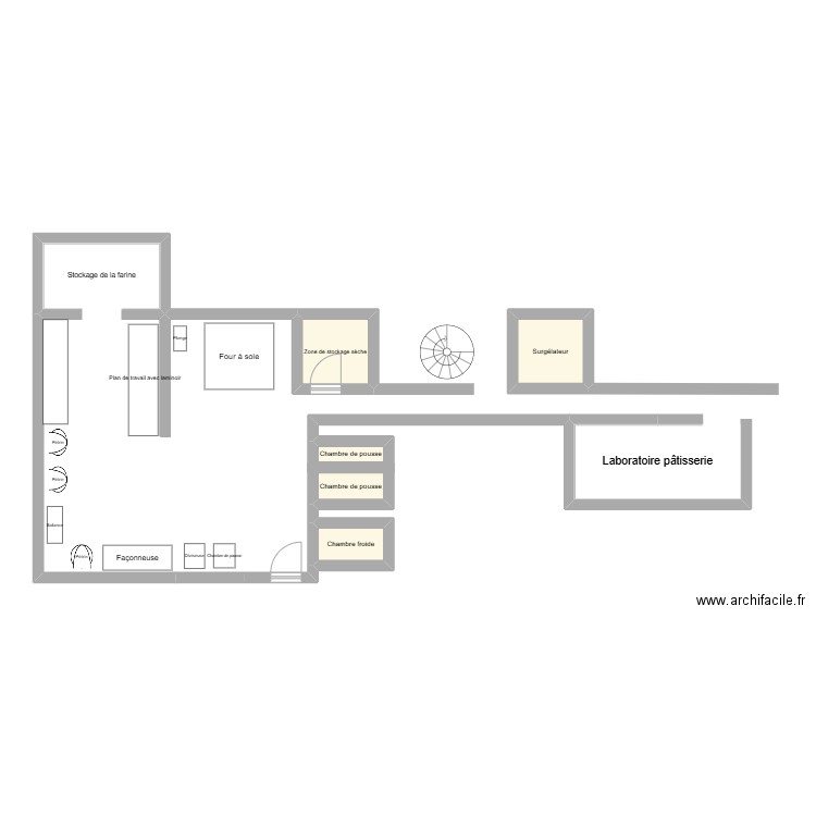 Plan boulangerie. Plan de 5 pièces et 9 m2