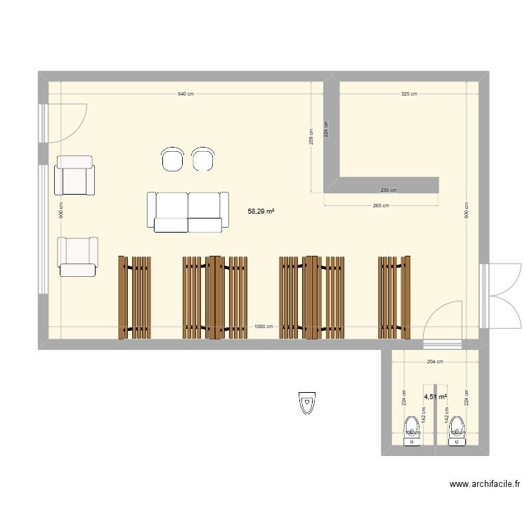 restaurant edaa. Plan de 2 pièces et 63 m2