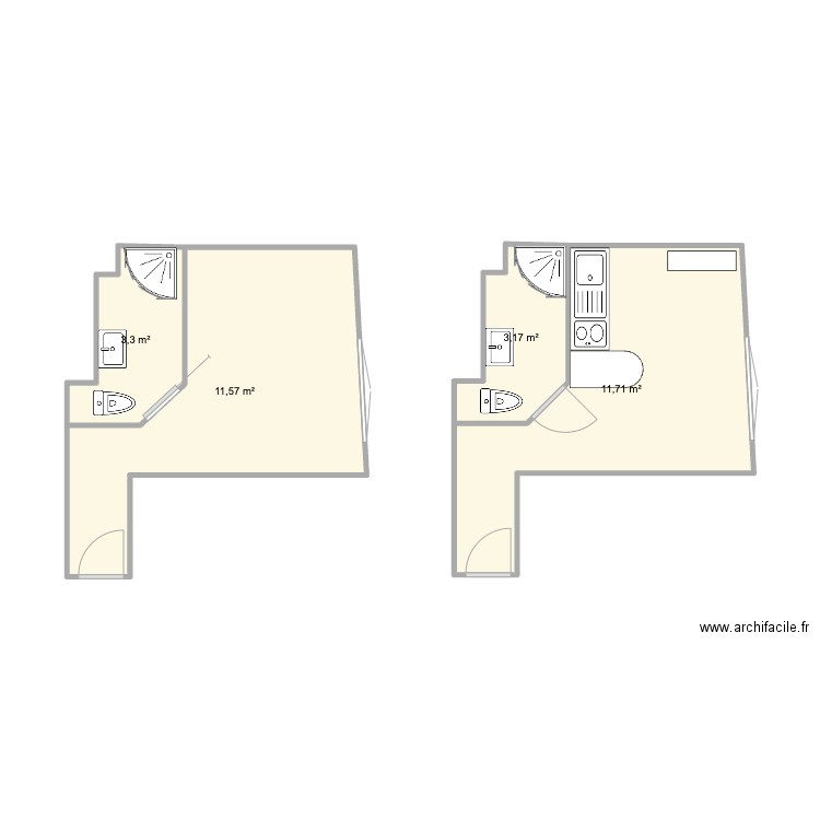 chmabre. Plan de 1 pièce et 14 m2