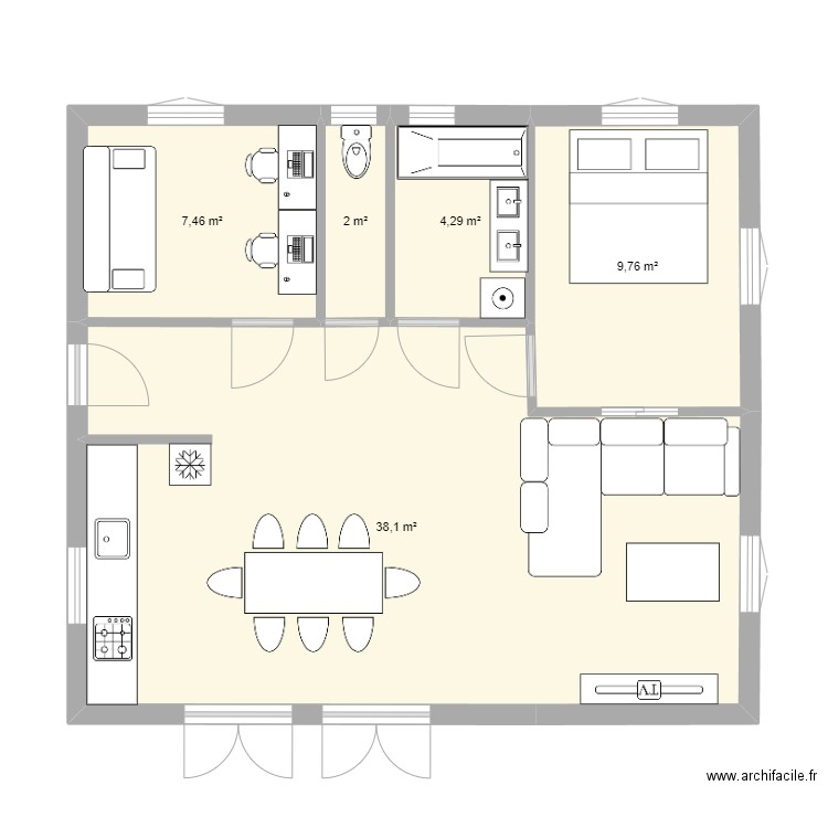 Alice1. Plan de 5 pièces et 62 m2