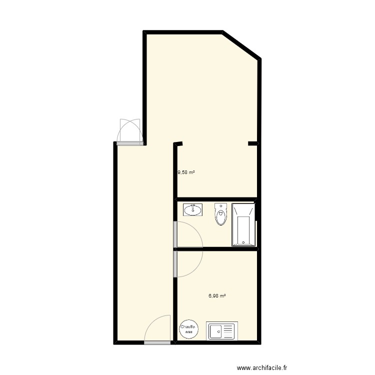 plan actuelle. Plan de 2 pièces et 37 m2