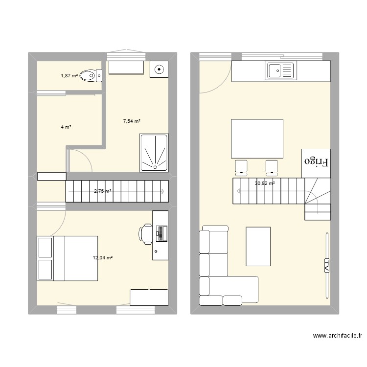 Maison. Plan de 6 pièces et 59 m2