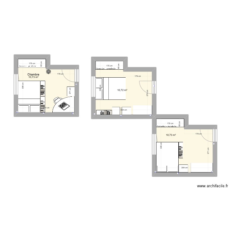 chambre emma. Plan de 3 pièces et 32 m2