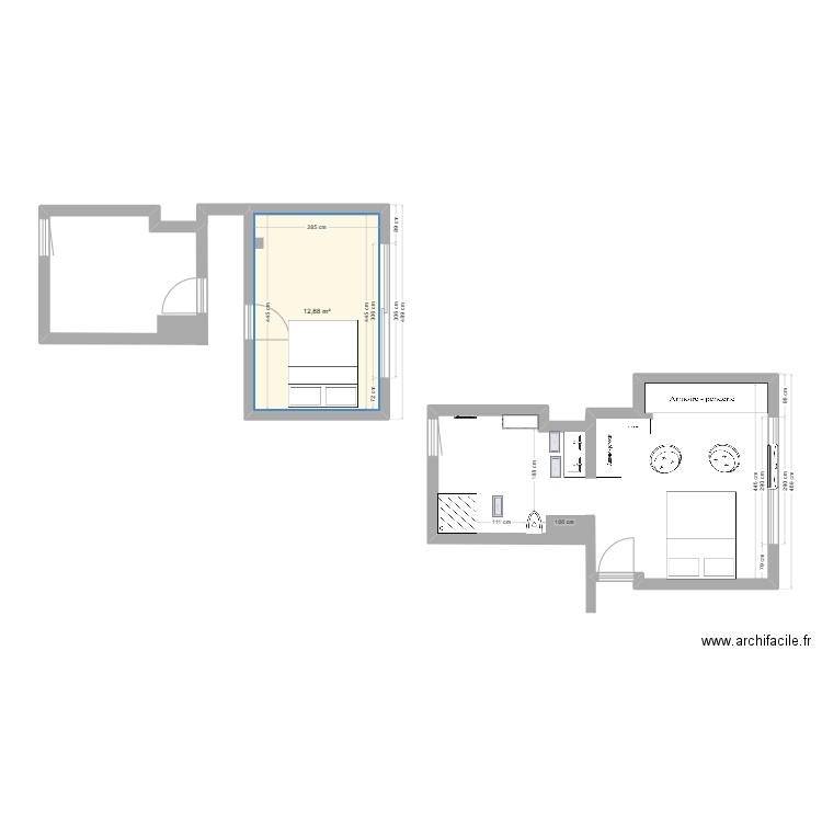 essai 1 chambre parentale. Plan de 1 pièce et 13 m2