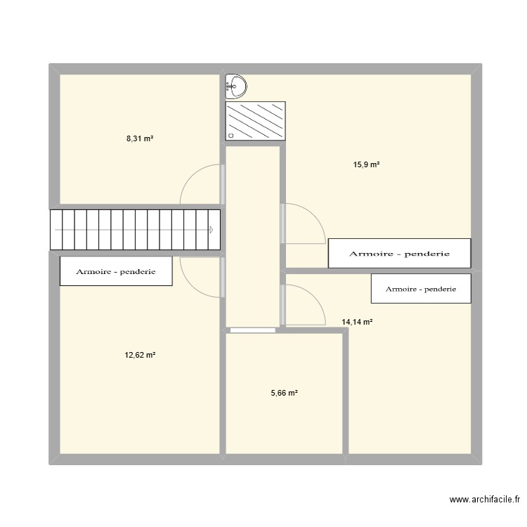 Etage. Plan de 5 pièces et 57 m2