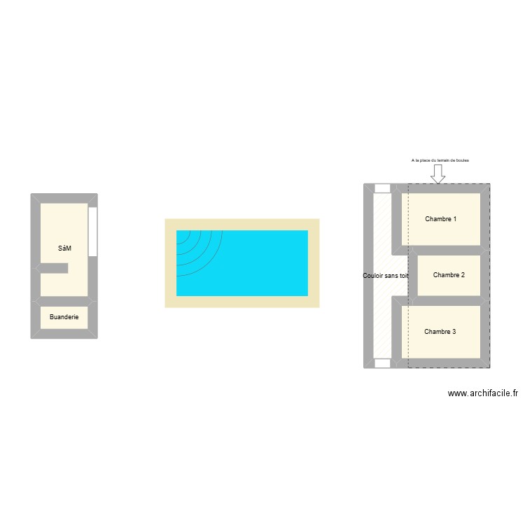 Terrain : emplacement des constructions. Plan de 6 pièces et 16 m2