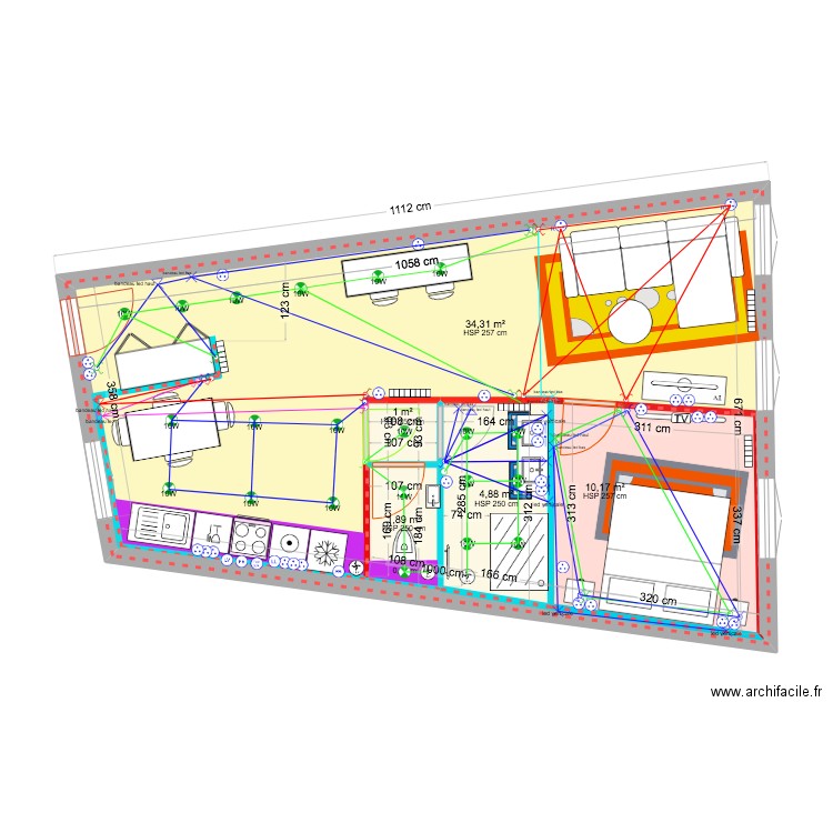 appartement mouja plan base+modif thibaut. Plan de 4 pièces et 72 m2