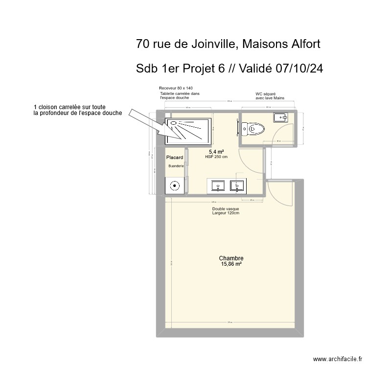 70 Joinville SDB Projet 6. Plan de 5 pièces et 24 m2