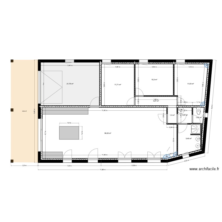 PROJECTION DORNEAU. Plan de 17 pièces et 257 m2