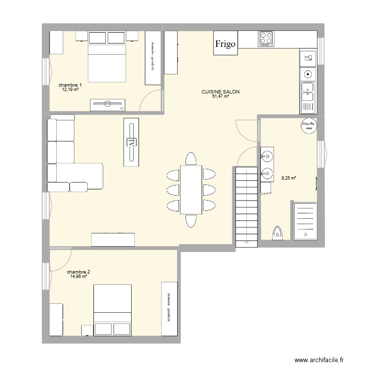 Appartement N° 3. Plan de 4 pièces et 88 m2