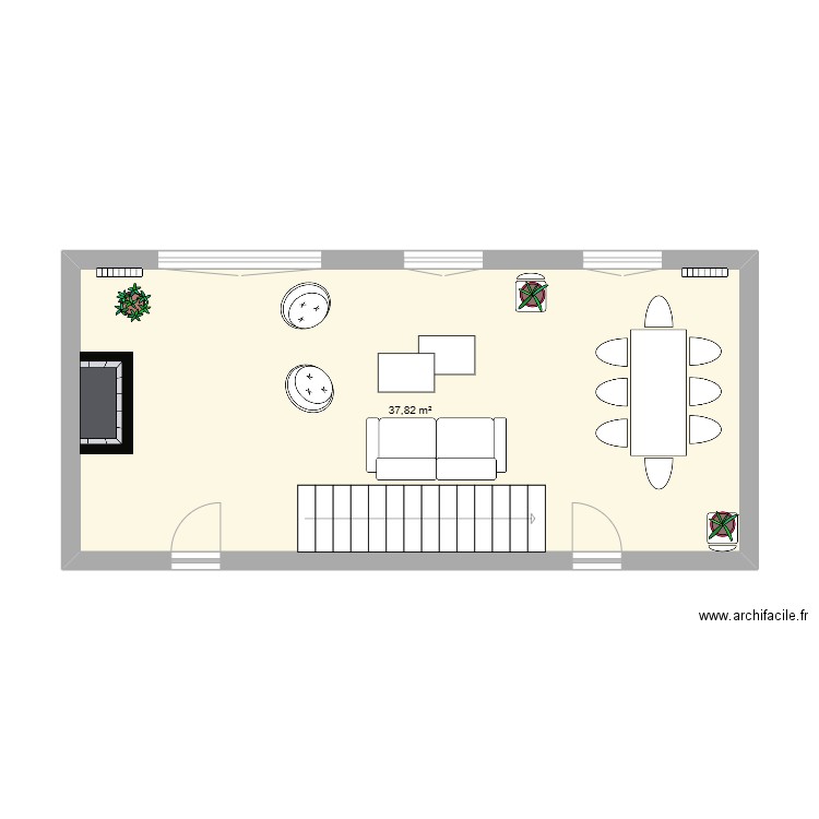 Maison - Salon. Plan de 1 pièce et 38 m2