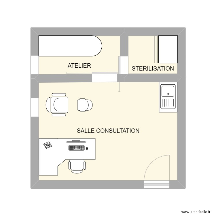 plan cabinet. Plan de 3 pièces et 19 m2