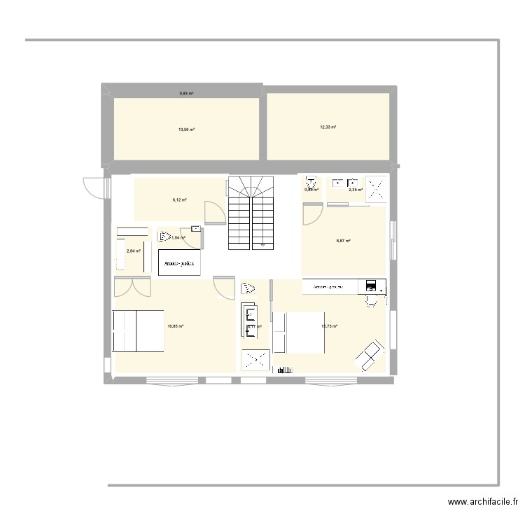 R-1. Plan de 12 pièces et 86 m2