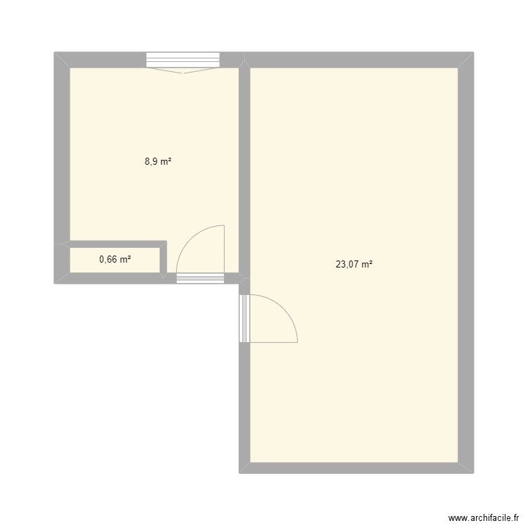 salon cuisine. Plan de 3 pièces et 33 m2