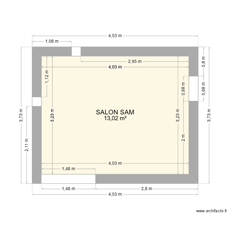 MAISON. Plan de 1 pièce et 13 m2