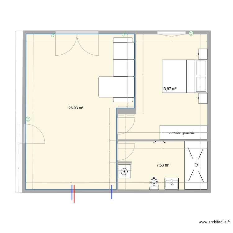 maison. Plan de 3 pièces et 48 m2