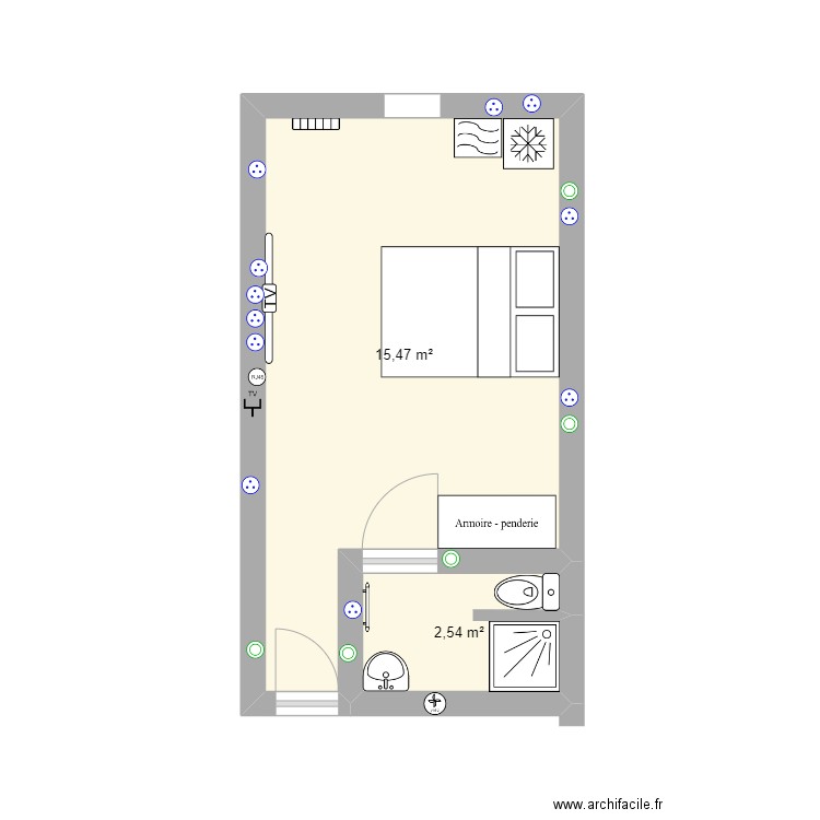 Beaumont 2eme étage. Plan de 2 pièces et 18 m2