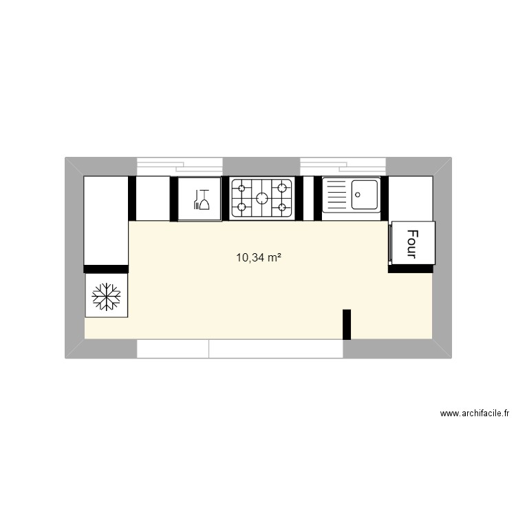 Cuisine. Plan de 1 pièce et 10 m2