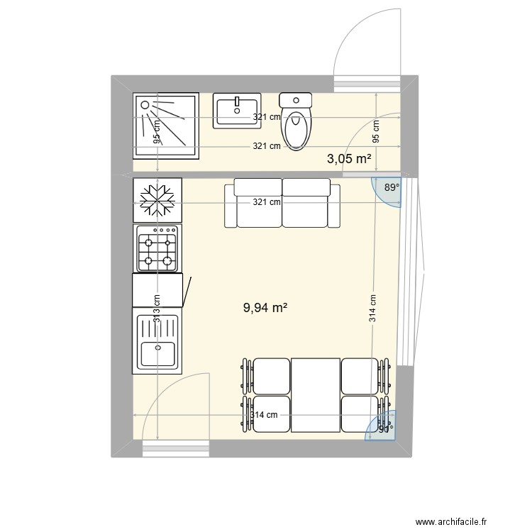 DENEB. Plan de 2 pièces et 13 m2