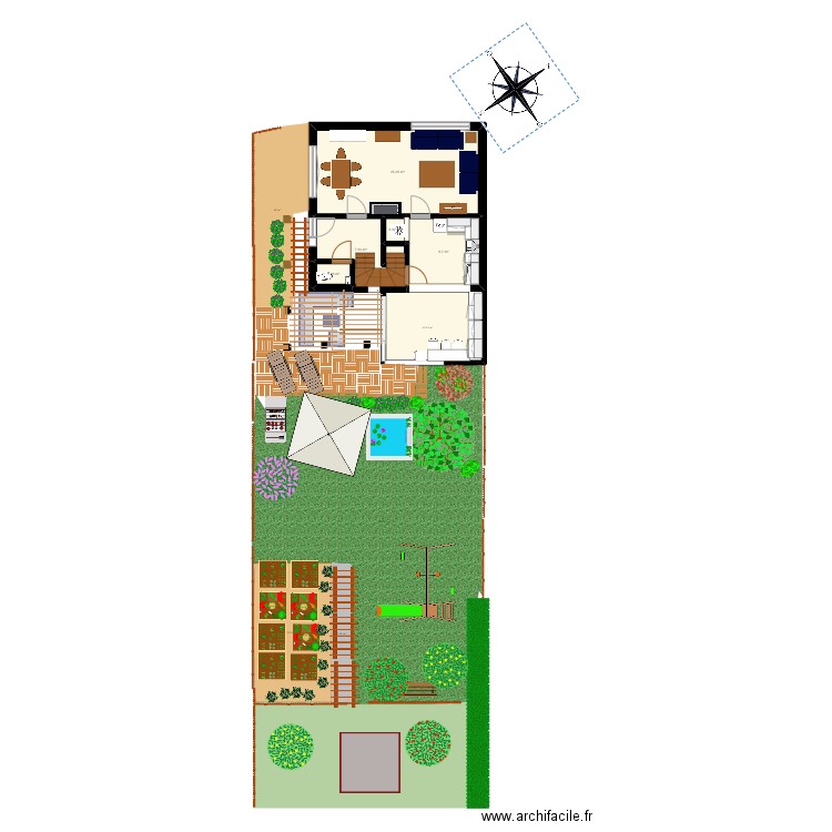 plan rdc et jardin. Plan de 5 pièces et 44 m2