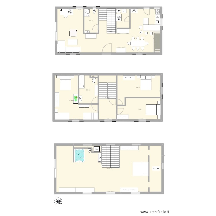 Maison Fichous V3. Plan de 9 pièces et 229 m2