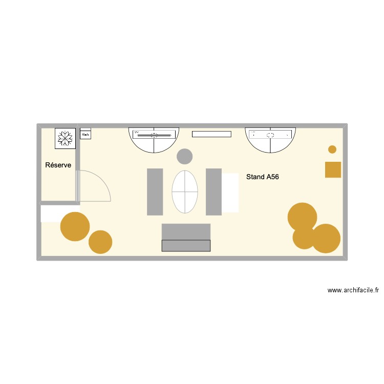 Plan mobilier Stand Expo 2024. Plan de 2 pièces et 26 m2