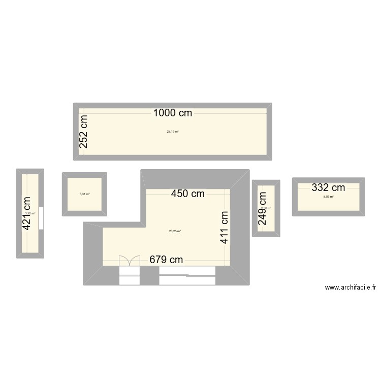 Rez de chaussée. Plan de 5 pièces et 56 m2