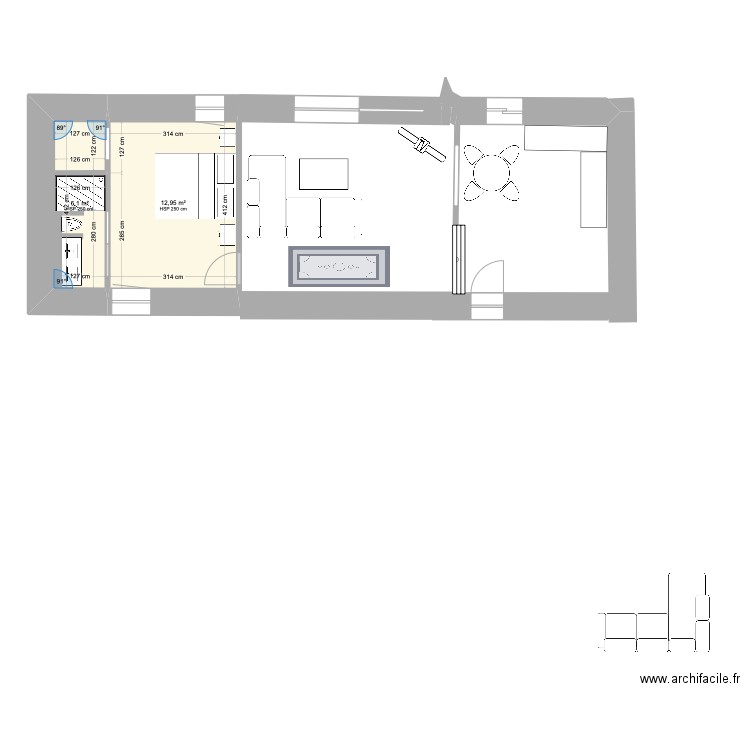 miniconi 2. Plan de 2 pièces et 18 m2