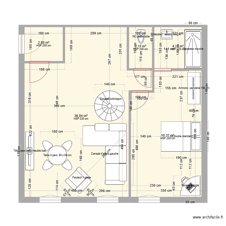 V1 Sophie Mezzanine . Plan de 5 pièces et 64 m2