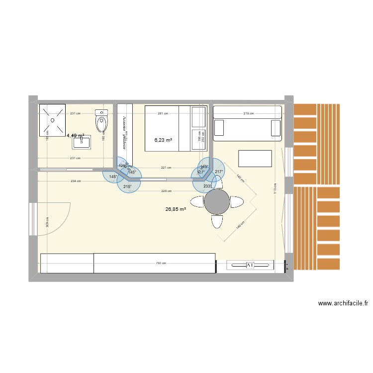 Houches 2P. Plan de 3 pièces et 38 m2