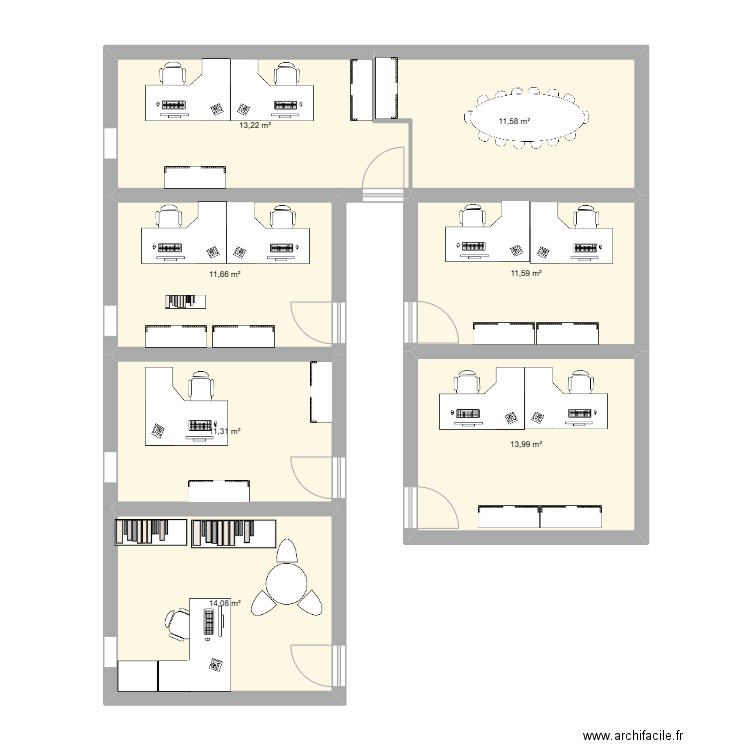 RDC 52 - version 1. Plan de 7 pièces et 87 m2