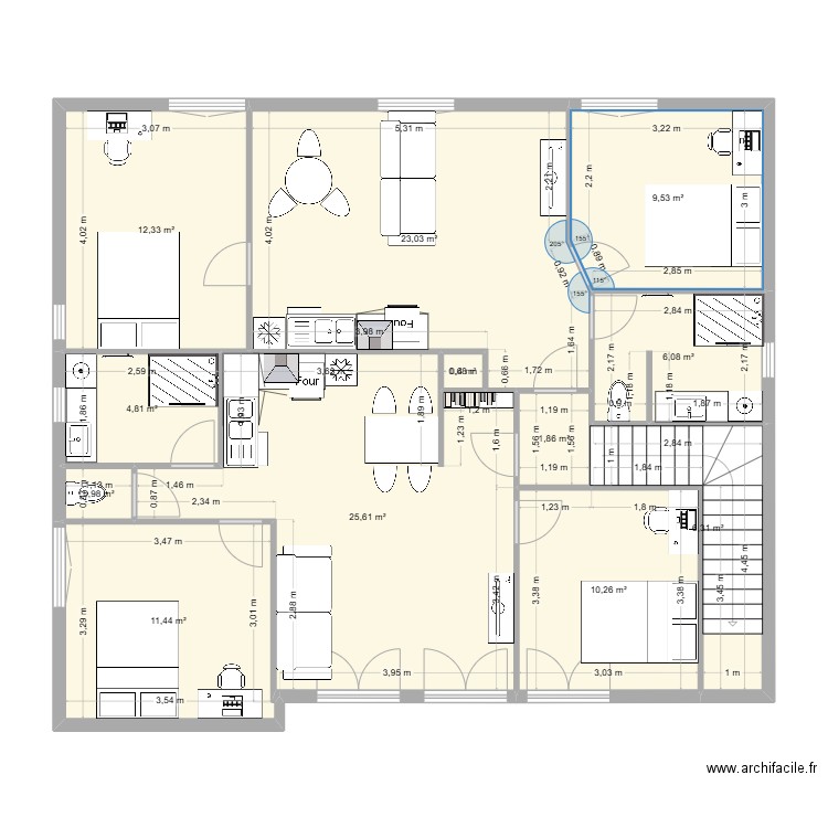 Locaux Saumur - Etage projet aménagement T3+T3 V.1. Plan de 12 pièces et 113 m2