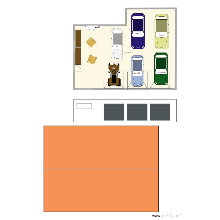 -Garage. Plan de 1 pièce et 104 m2