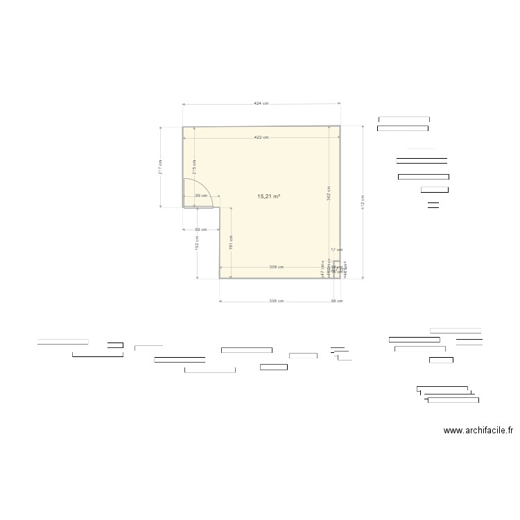 cale cri. Plan de 2 pièces et 15 m2