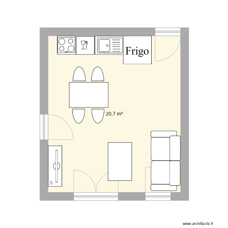 salon. Plan de 1 pièce et 21 m2