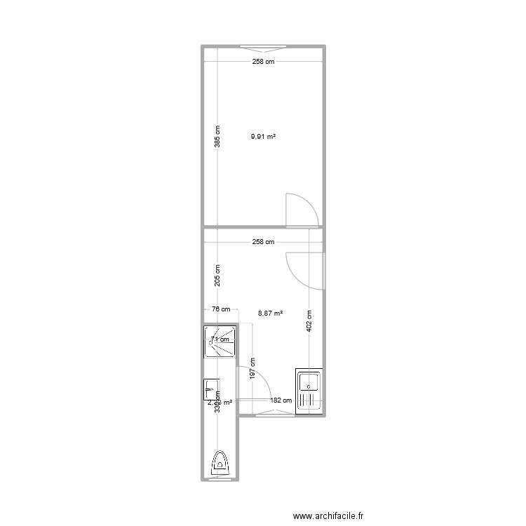 Wilson RdC. Plan de 3 pièces et 21 m2